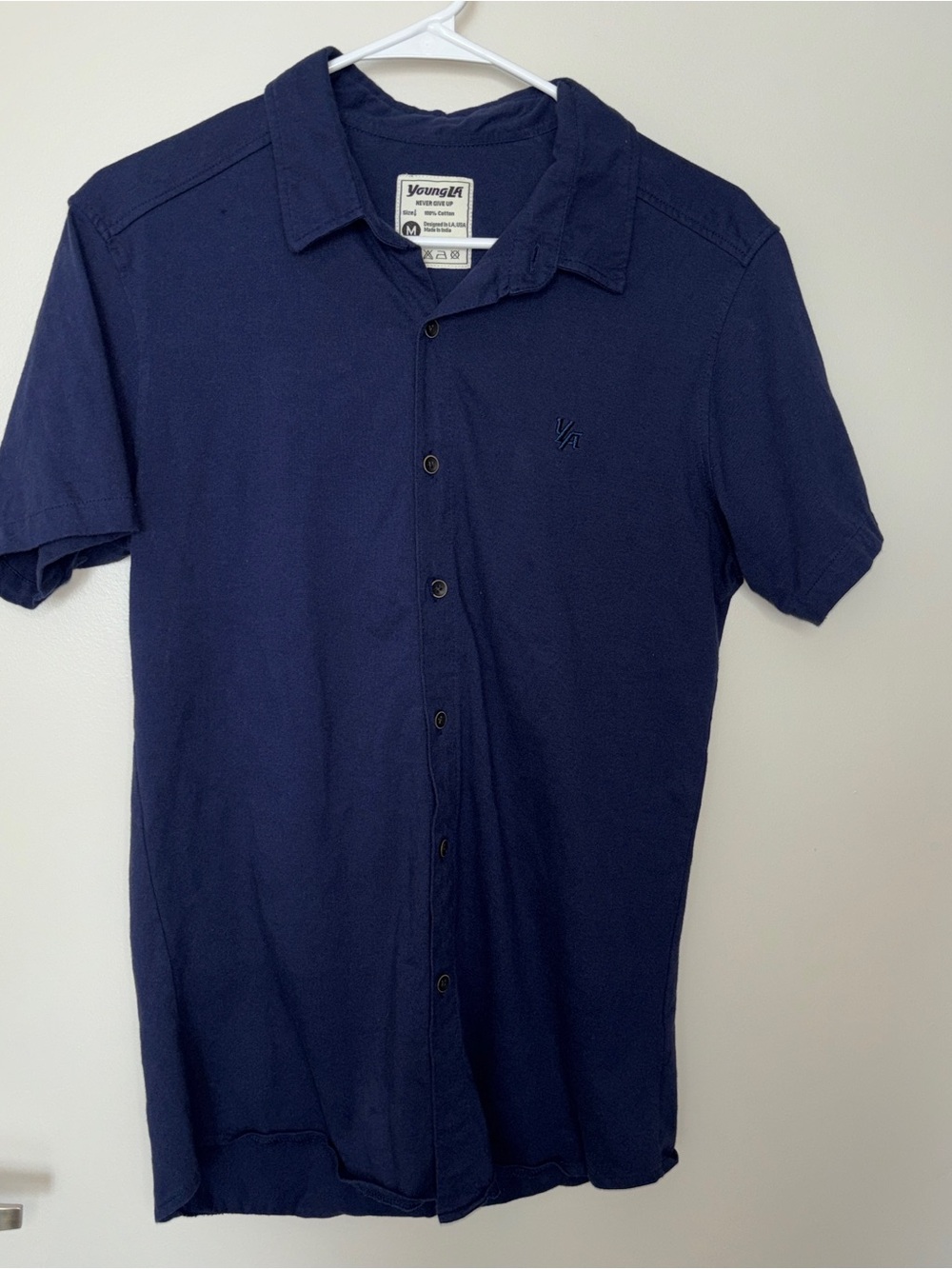 YoungLA Navy Short Sleeve Button-Down Polo Shirt